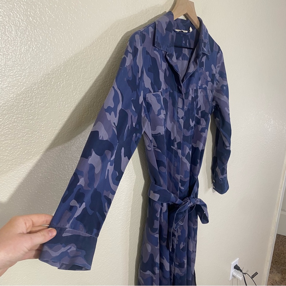Soft Surroundings Mixed Blue Camo Button Down Belted Maxi Dress PS - Picture 5 of 11